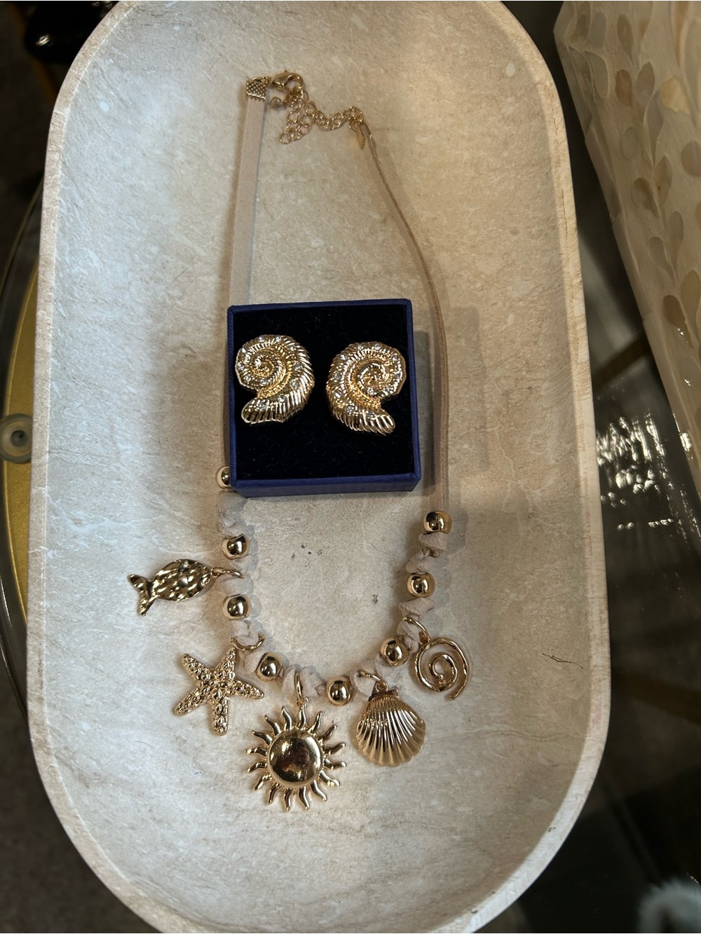 Gold Coastal Charm Necklace with Matching Shell Earrings - Picture 3 of 3
